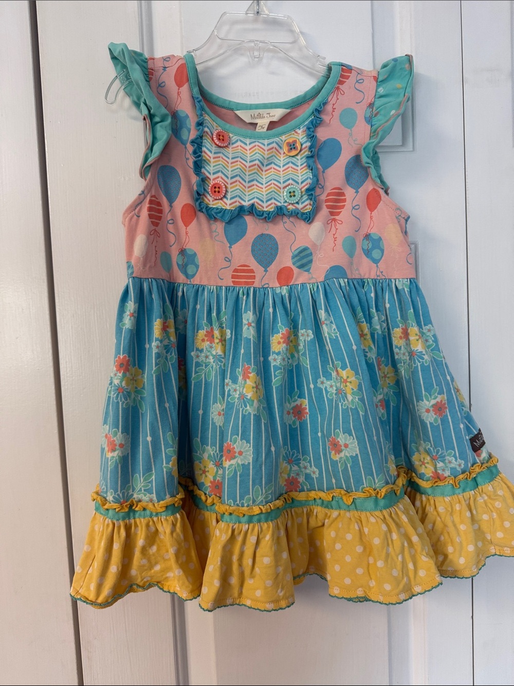 Matilda Jane Teal Pink Yellow Balloon & Floral Sundress